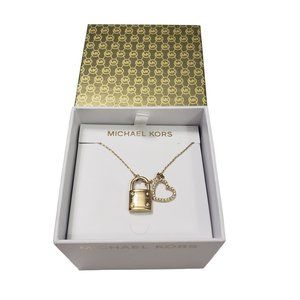 NWT Michael Kors Necklace Locket and Heart Pendant Gold Tone Sterling Silver